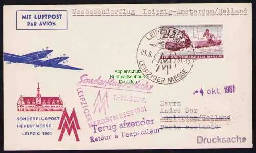 B19324 Brief DDR Sonderflugverkehr Leipziger Herbstmesse 1961 Leipzig Amsterdam