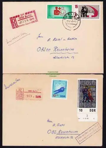 B19368 2x Brief DDR SbPÄ Streifen Berlin 1092 je mit Einlieferungsschein 1968
