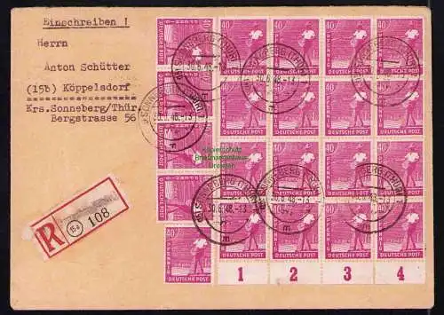 B19352 Brief SBZ Währungsreform 1948 Zehnfach 21x 40 Pfg. = 840 Pfg Einschreiben