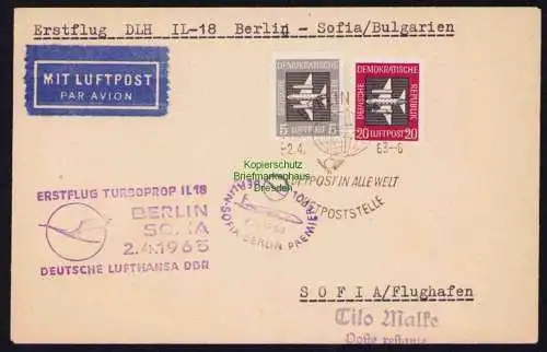 B19308 Brief DDR Lufthansa Erstflug Berlin Sofia DLH Turboprop IL18 1963