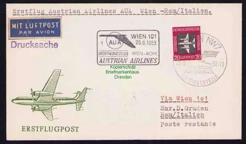 B19321 Brief Austrian Airlines Erstflug AUA Wien Rom DDR Luftpoststelle Berlin