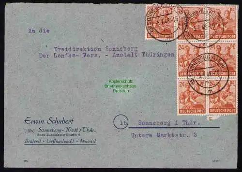 B19350 Brief SBZ Währungsreform 1948 Zehnfach Sonneberg Thür. 7x24 Ortsbrief