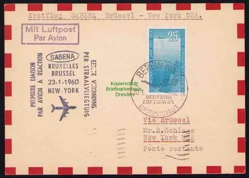 B19310 Postkarte Sabena Erstflug Brüssel New York 1960 DDR Luftpoststelle Berlin