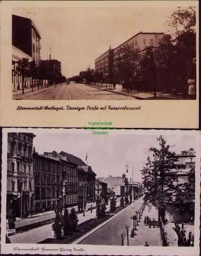 162828 2 AK Litzmannstadt Warthegau 1941 Danziger Straße Reservelazarett Lodz