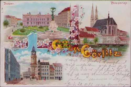 162965 AK Görlitz Litho 1899 Peterskirche Postplatz Obermarkt Neisse