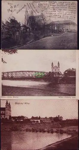 162934 3 AK Vilnius Litauen Wilna Kirche 1911 Grüne Brücke um 1916 Notbrücke