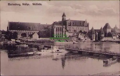 162927 AK Marienburg Westpr. Westseite 1920 mit Notbrücke