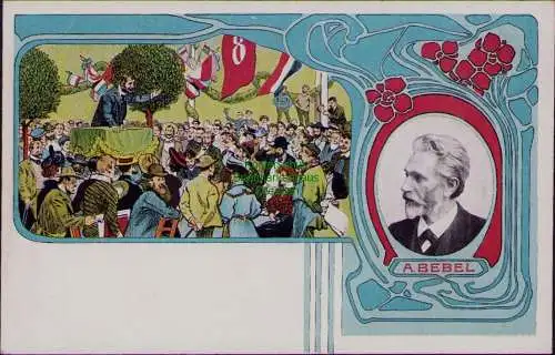 162941 AK Arbeiterbewegung Leipzig um 1910 August Bebel Jugendstil