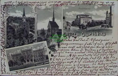 162967 AK Görlitz Mondscheinkarte 1898 Ständehaus Kath. Kirche Stadttheater