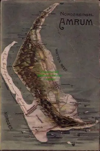 162959 AK Amrum Landkarten Karte 1906 nach München und Nachsendung nach Apenrade