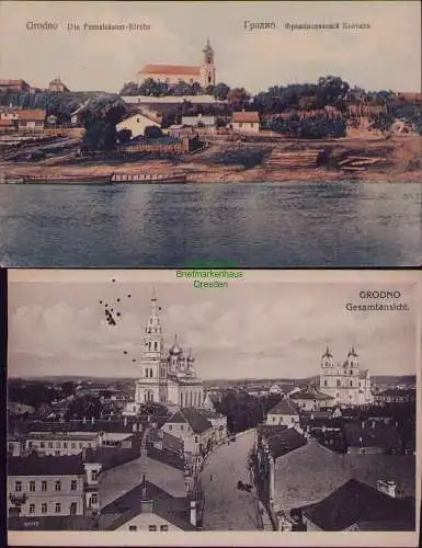 162830 2 AK Grodno Die Franziskaner-Kirche Gesamtansicht 1916 1917 Feldpost