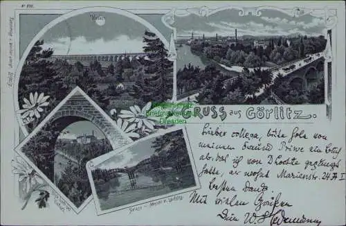 162968 AK Görlitz Mondscheinkarte 1898 Viadukt Neissebrücke Laufsteg