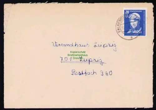B19395 Brief DDR mit Spendenmarke DTSB I. Geissler Portobetrug Falkenberg 1966