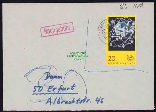B19457 Brief DDR mit Spendenmarke DSF Portobetrug Jena Lobeda Nachgebühr 1970