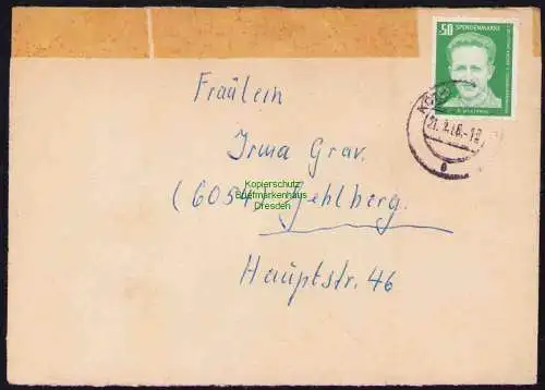 B19388 Brief DDR mit Spendenmarke DTSB Westphal Portobetrug Köthen 1968 durchge