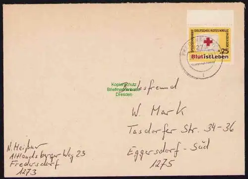 B19406 Brief DDR mit Spendenmarke DRK Portobetrug Fredersdorf 1967 Blutspende