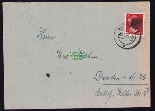 B19376 Brief SBZ Sächsische Schwärzung Dresden 21.6.45 Dresden Ortsbrief