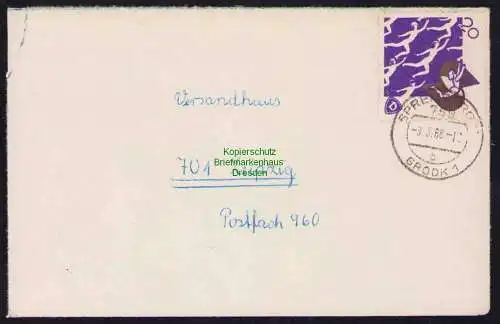 B19414 Brief DDR mit Spendenmarke Sportvereinigung Dynamo Portobetrug 1968