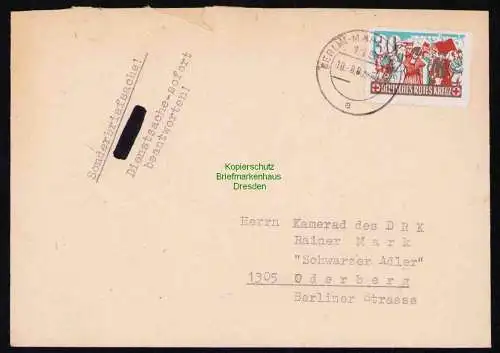 B19409 Brief DDR mit Spendenmarke DRK Portobetrug Berlin Mahlsdorf 1980