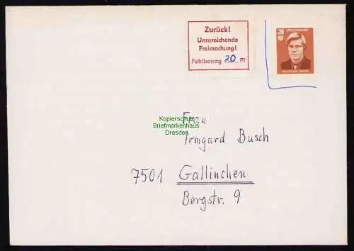 B19383 Brief DDR mit Spendenmarke DTSB Wolfgang Mager Portobetrug um 1980