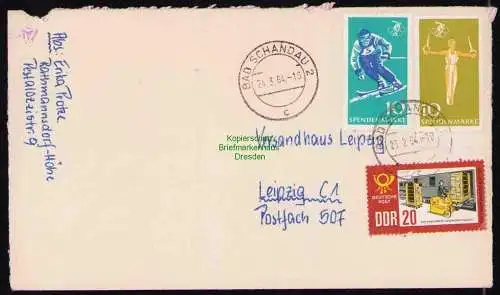 B19382 Brief DDR mit Spendenmarke Portobetrug 2x Olympia Bad Schandau 1964