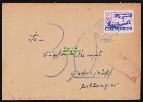 B19420 Brief DDR mit Spendenmarke DRK Portobetrug in BRD Ottendorf Okrilla 1959