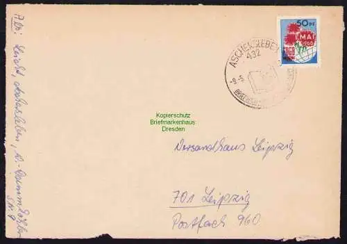 B19423 Brief DDR mit Spendenmarke FDGB 1. mai 1968 Portobetrug Aschersleben