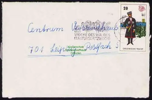 B19452 Brief DDR mit Spendenmarke DSF Portobetrug Halle BPA um 1969