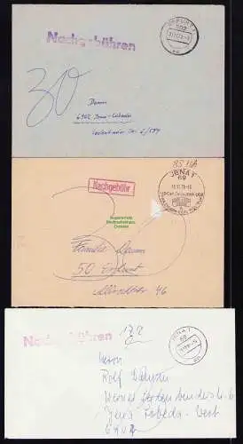 B19489 3x Brief DDR Erfurt 1979 Jena 1988 1979 ganz ohne Marken, je Nachgebühr