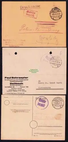 B19371 3x Brief SBZ Gebühr bezahlt 1946 Postkarte 1946 Drucksache nach Görlitz