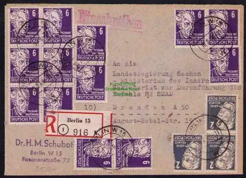 B19375 Brief SBZ Berlin 1949 Landesregierung Sachsen Dresden Köpfe Einschreiben