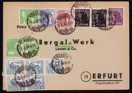 B19373 Brief SBZ Währungsreform 1948 Zehnfach Dresden 1.7.48 nach Erfurt