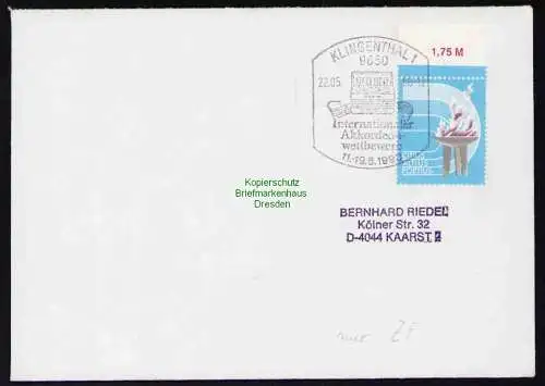B19482 Brief DDR mit Leerfeld Zdr. 2949 Olympia Portobetrug 1990 Klinggenthal