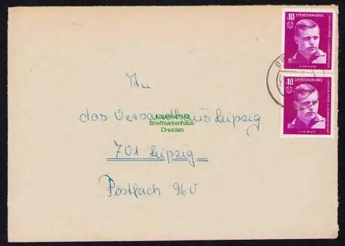 B19385 Brief DDR mit Spendenmarke DTSB J Heinsch 1966 Portobetrug durchgerutscht