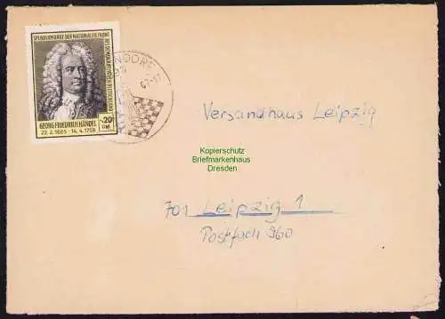 B19399 Brief DDR mit Spendenmarke Georg Friedrich Händel Nationale Front 1967