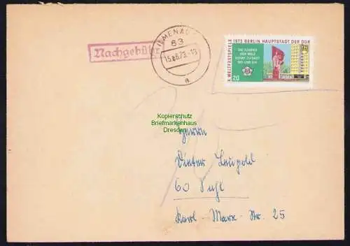 B19417 Brief DDR mit Spendenmarke FDJ X. Weltfestspiele Portobetrug Ilmenau 1973