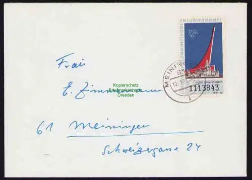 B19401 Brief DDR mit nummerierter Spendenmarke DSF Portobetrug Meiningen 1971