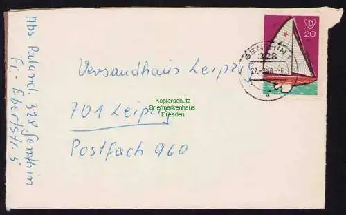 B19412 Brief DDR m Spendenmarke Sportvereinigung Dynamo Portobetrug Genthin 1968