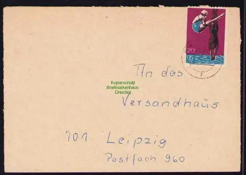 B19413 Brief DDR mit Spendenmarke Sportvereinigung Dynamo Portobetrug 1968