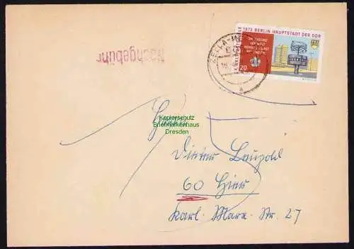 B19416 Brief DDR mit Spendenmarke FDJ X. Weltfestspiele Portobetrug Zella-Mehlis