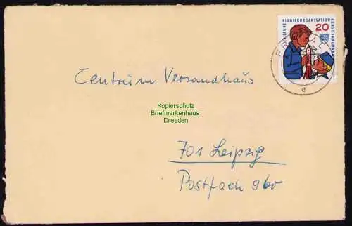 B19429 Brief DDR mit Spendenmarke FDJ 20 Jahre Pionierorganisation Portobetrug
