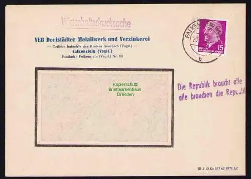 B19522 Brief Losungsstempel Propaganda Die Republik braucht alle, … Falkenstein