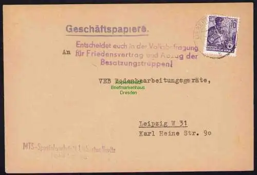 B19532 Brief Losungsstempel Propaganda MTS Liebertwolkwitz 1954 Volksbefragung