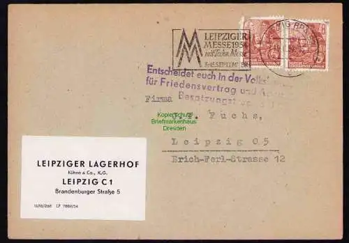 B19513 Brief Losung Propaganda Leipzig 1954 Volksbefragung Friedensvertrag