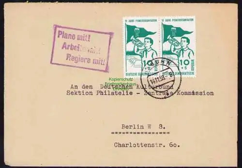 B19524 Brief Losungsstempel Propaganda Plane mit, Arbeite mit, Regiere mit 1958