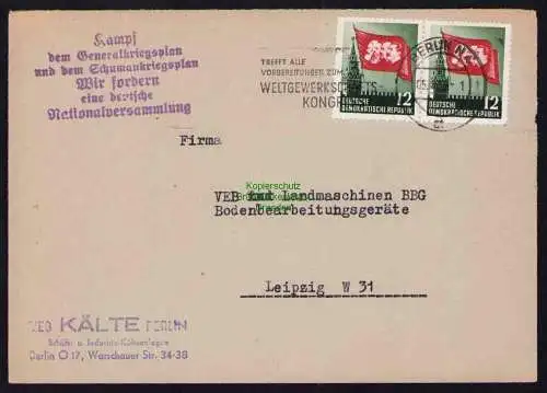 B19527 Brief Losungsstempel Propaganda Kampf dem Generalkriegsplan 1955