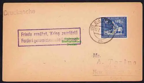B19526 Brief Losung Propaganda Friede ernährt, Krieg zerstört Bautzen 1952