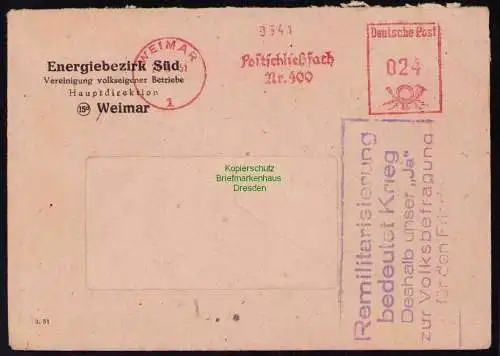 B19564 Brief Losung Propaganda Weimar 1951 Remilitarisierung bedeutet Krieg
