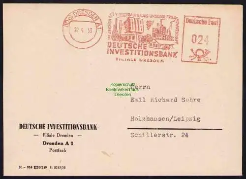 B19538 Brief Losungsstempel Propaganda Dresden 1953 DIB Friedenswirtschaft