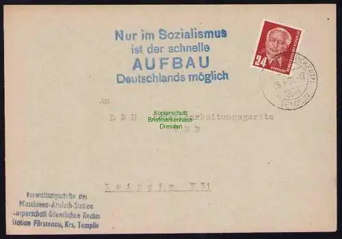 B19546 Brief Losungsstempel Propaganda Fürstenau 1952 Nur im Sozialismus ist der